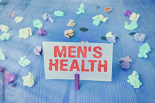 Word writing text Men S Health. Business photo showcasing state of complete physical mental and social well being by man photo