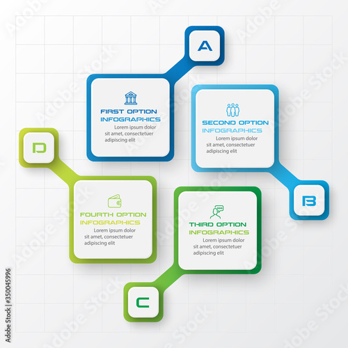 Business infographics template 4 steps with square,Element for design invitations,Vector illustration.