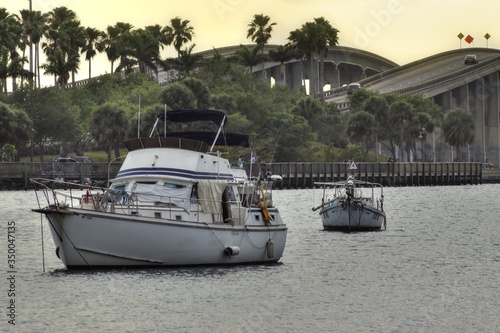 Yacht anchored by the Merritt Island bridge, Florida 
