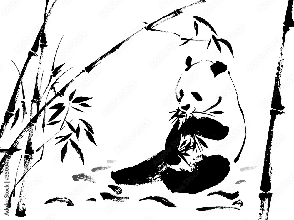 水墨画。竹