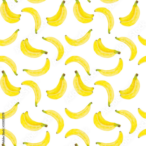Watercolor seamless pattern banana. Tropical fruit design. Summer fresh illustration Isolated on white background. Hand drawn. Healthy trendy food for vegan. Design for kitchen, textile fabrics, menu.