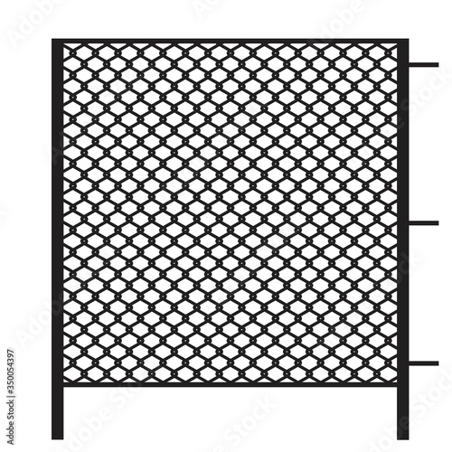 Metal fence. Black mesh or steel wire. Vector image. Stock Photo.
