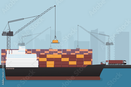Cargo ships in the port are loading and unloading goods to various stores for trade. Services, importing, exporting to all over the world in the country for wholesale and retail trading business.