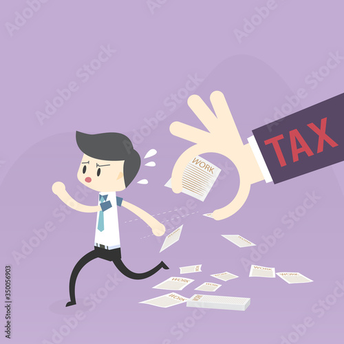 Investors businessman run away from hand and paperwork, collecting income tax and annual investment. Pictures for tax preparation Business operation