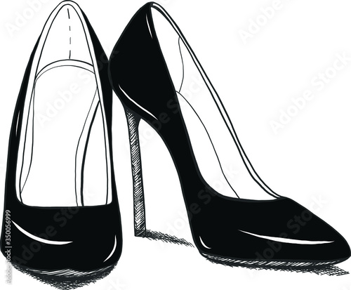 Vector hand drawing modern fashion high heels shoes sketch for banner advertising or promo, template for ad, online shopping or sales, clip art.