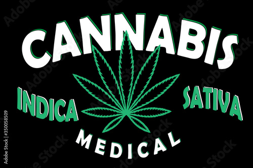 Logo of green leaf of Cannabis Indica, Sativa. Medical marijuana. Simple form, for graphic design of logo, emblem, sign, badge, label.