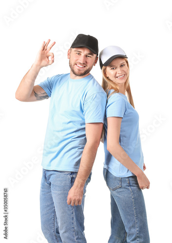 Young couple in stylish cap...