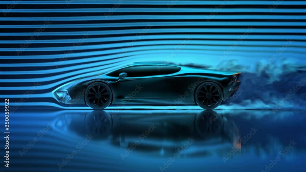 Wind tunnel aerodynamics test of concept car, side view.