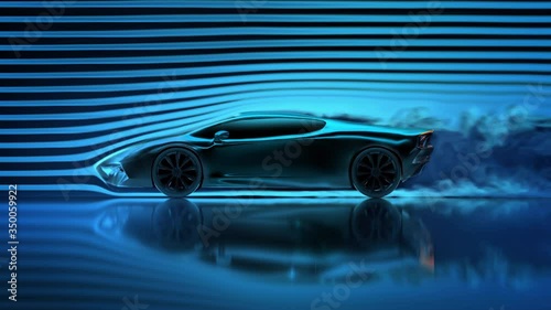 Wind tunnel aerodynamics test of concept car, side view.