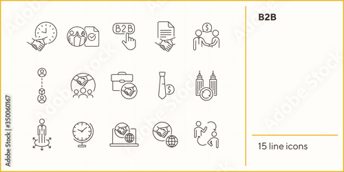 B2B icons. Set of line icons. Association, business partnership, business cooperation. Partnership concept. Vector illustration can be used for topics like business, marketing, trade