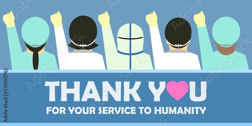 Doctors and Nurses clench his fist in the air to fight together against coronavirus concept. Flat Vector Design