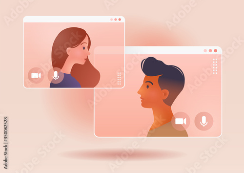 Business discussion via a video conference call. Work from Home, Online webinar. Social distancing. Online technology concept vector illustration.