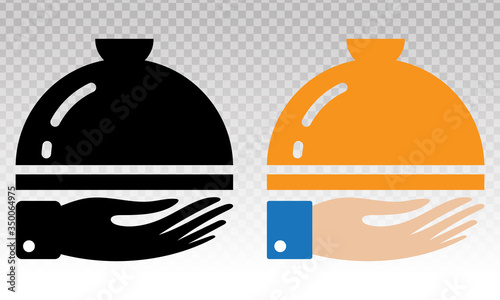 catering service icon with waiter hand holding food cloche serving plate