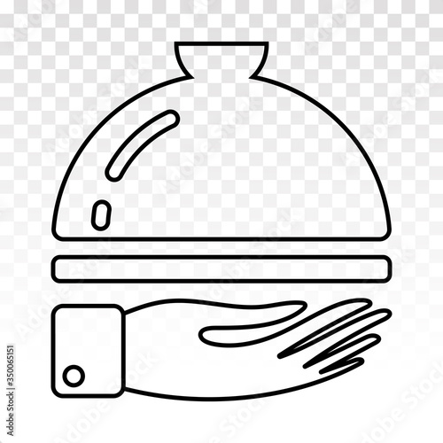 catering service line art icon with waiter hand holding food cloche serving plate