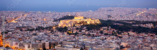 cityscape of Athens in early morning with the Acropolis seen from Lycabettus Hill, the highest point in the city