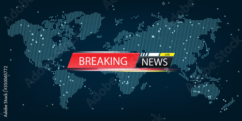 Breaking news live on world map background.