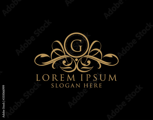 Luxury G Letter Logo, Flourishes calligraphic monogram emblem template for Restaurant, Boutique,Wedding, Hotel, Photography, Fashion and Label.