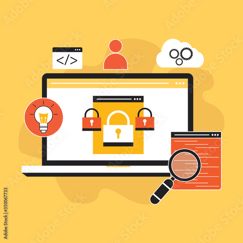 Flat design website banner of internet security, information security, data protection, cloud computing