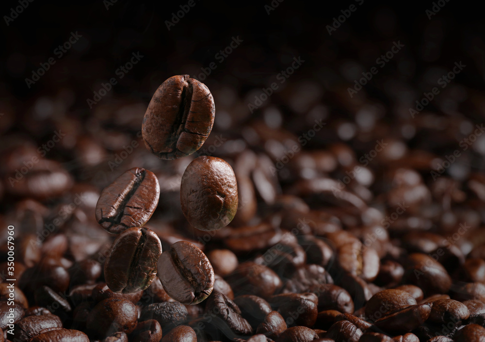 Fototapeta premium Coffee beans that are falling, close up