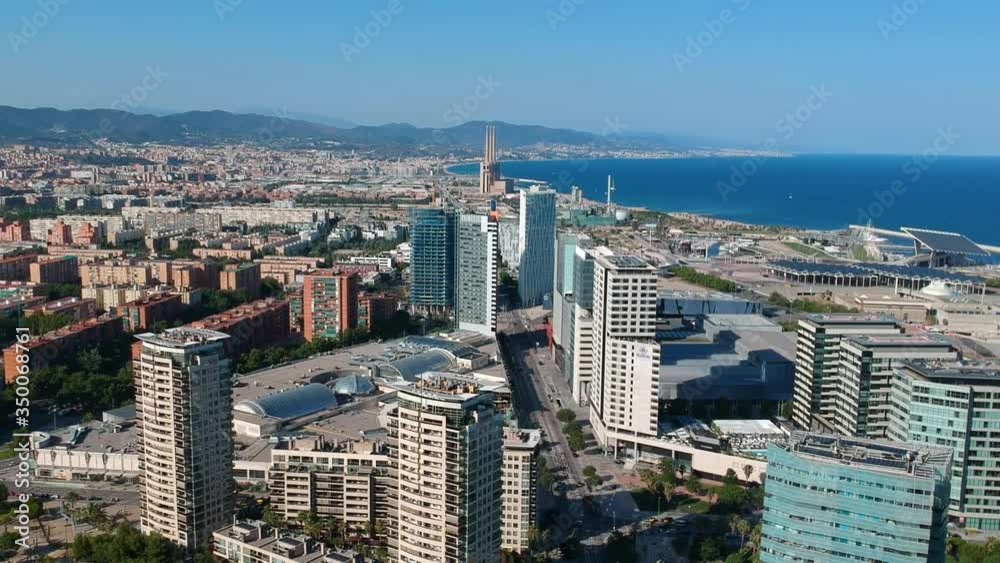 drone flying over Diagonal Mar viewing badalona drone flying over Diagonal Mar viewing badalona