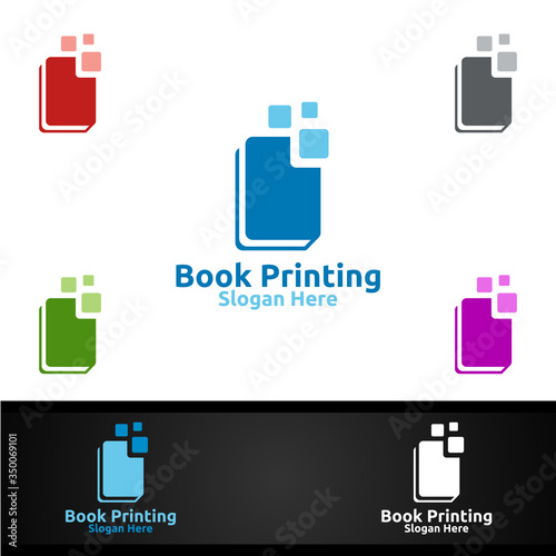 Book Printing Company Vector Logo Design for Book sell, Book store, Media, Retail, Advertising, Newspaper or Paper Agency Concept