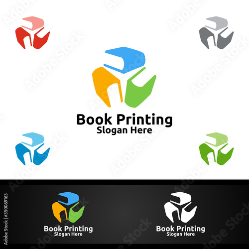Book Printing Company Vector Logo Design for Book sell, Book store, Media, Retail, Advertising, Newspaper or Paper Agency Concept