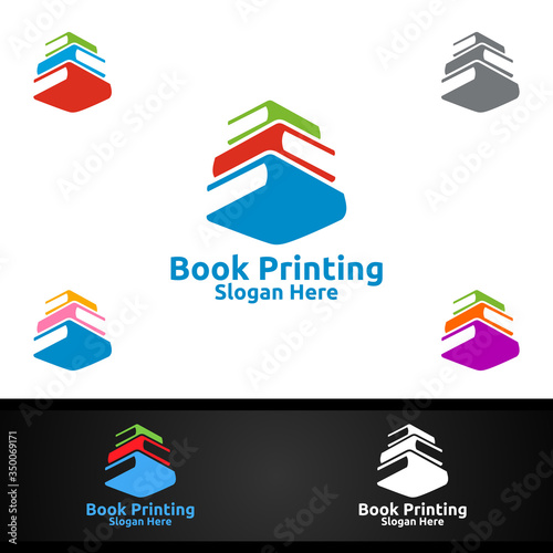 Book Printing Company Vector Logo Design for Book sell, Book store, Media, Retail, Advertising, Newspaper or Paper Agency Concept