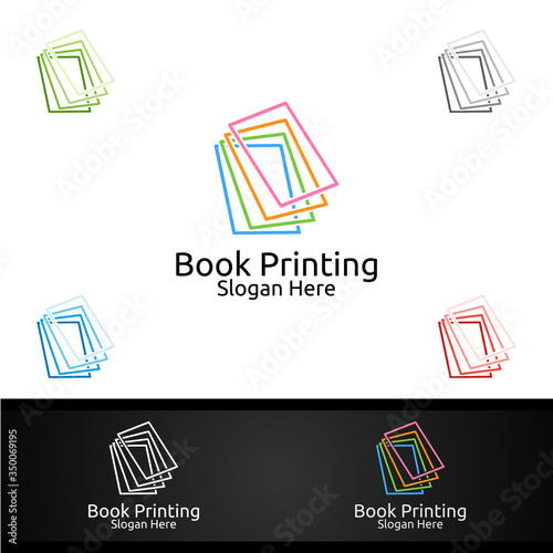 Book Printing Company Vector Logo Design for Book sell, Book store, Media, Retail, Advertising, Newspaper or Paper Agency Concept