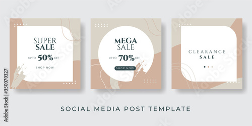 Social media stories and post creative Vector set. Background template with copy space for text and images design by abstract colored shapes, line arts , Tropical leaves warm color of the earth tone
