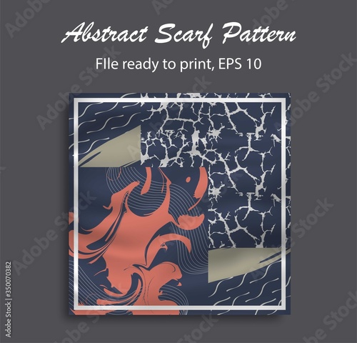 Abstract scarf pattern design for hijab and blanket. Hijab scarf with splash brush ink and leaves for Printing Production.