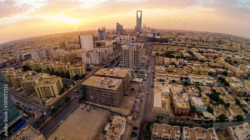 Riyadh, Saudi Arabia : Aerial view of Riyadh downtown with landscape view for olaya district and king fahad street photo