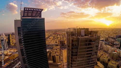 Riyadh, Saudi Arabia : Aerial view of Riyadh downtown with landscape view for olaya district and king fahad street photo