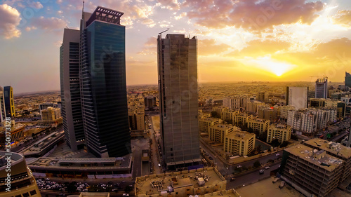 Riyadh, Saudi Arabia : Aerial view of Riyadh downtown with landscape view for olaya district and king fahad street photo