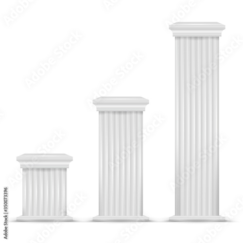 Square columns or podiums of different heights. Vector illustration. Realistic architectural elements.