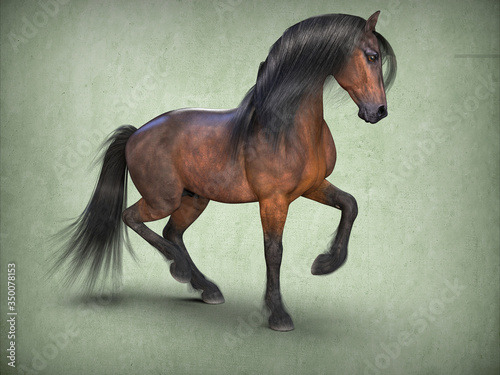 Beautiful brown horse. 3d rendering © Dina