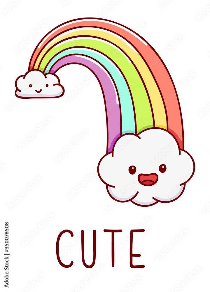 Cute kawaii hand drawn rainbow doodles, lettering cute, isolated on white  background, print vector de Stock | Adobe Stock