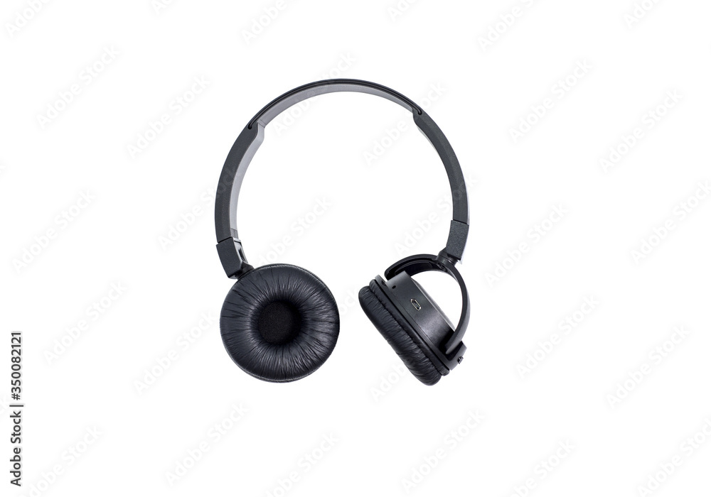 Fototapeta premium Black wireless headphones on white background with clipping path