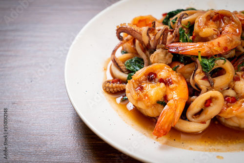 stir-fried seafood with Thai basil