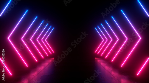 neon light shapes on black background,rainbow colors, empty space, 80's retro style, fashion show stage, abstract background, 3d rendering,conceptual image