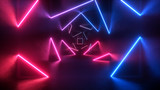 neon light shapes on black background,rainbow colors, empty space,  80's retro style, fashion show stage, abstract background, 3d rendering,conceptual image