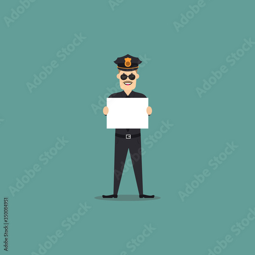 A cartoon police man who holding a notice board
