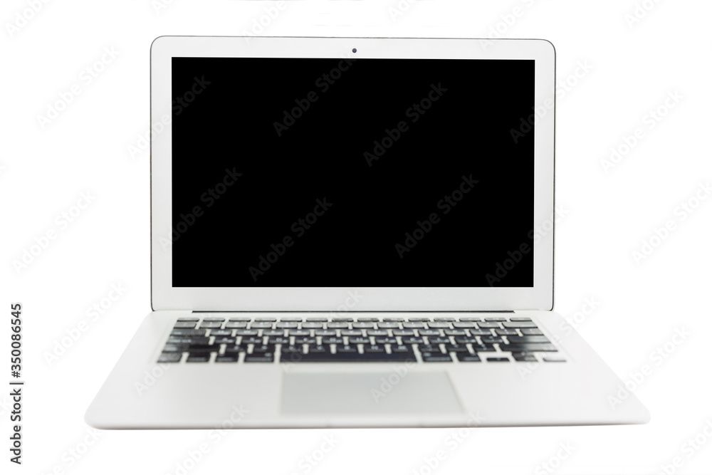 Open laptop with isolated on black screen. White background. Space for text.