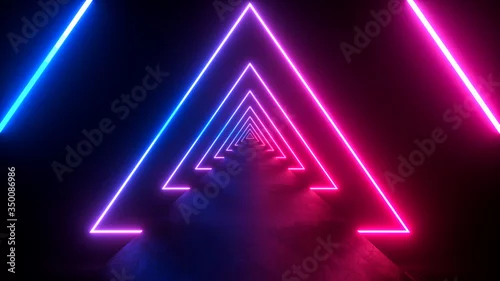 Obraz neon light shapes on black background,rainbow colors, empty space,  80's retro style, fashion show stage, abstract background, 3d rendering,conceptual image.