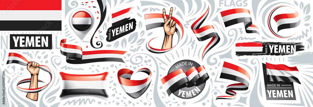 Vector set of the national flag of Yemen in various creative designs