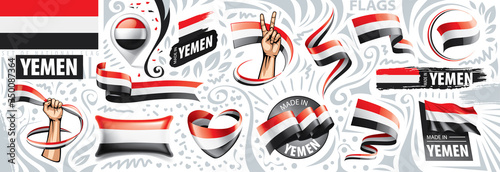 Vector set of the national flag of Yemen in various creative designs