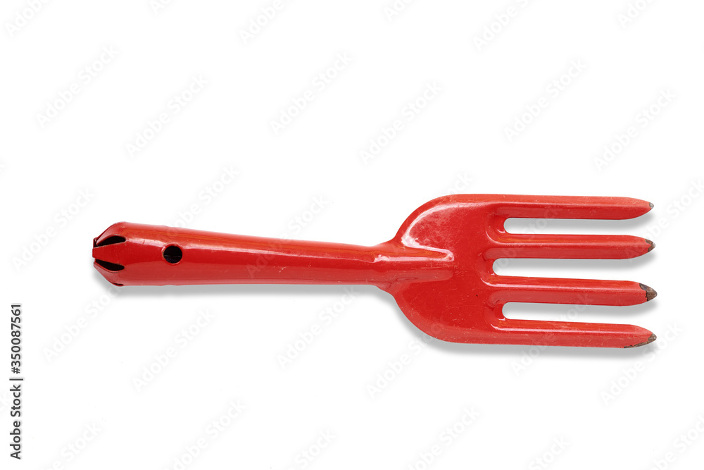 Garden tool, Red hand fork isolated on white background Garden tool, Red hand fork isolated on white background
