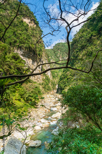 Taroko national park canyon landscape in Hualien, Taiwan. Nature view of Shakadang hiking trail.