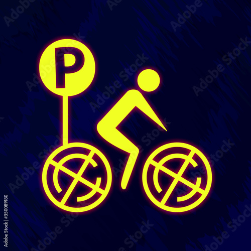 Isolated luminous icon of a Bicycle stop. Bike rides after dark. The danger, tourism, rules of the road. Vector sign, bicyclist.
