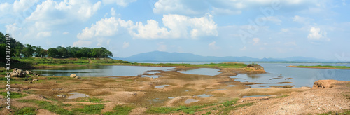 Panoramic view of drought in the reservoir