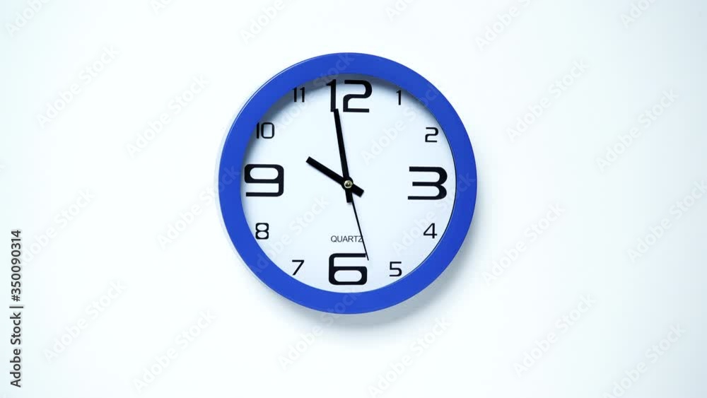 Blue wall clock ticking showing ten hours. 10 o'clock. Time deadline concept. Timelapse Blue wall clock ticking showing ten hours. 10 o'clock. Time deadline concept. Timelapse